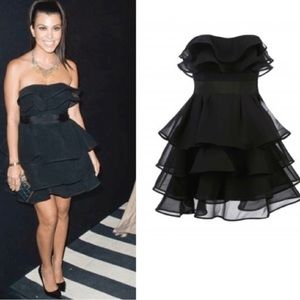 Ted Baker Banilo Silk Strapless Black Ruffle Mini Dress